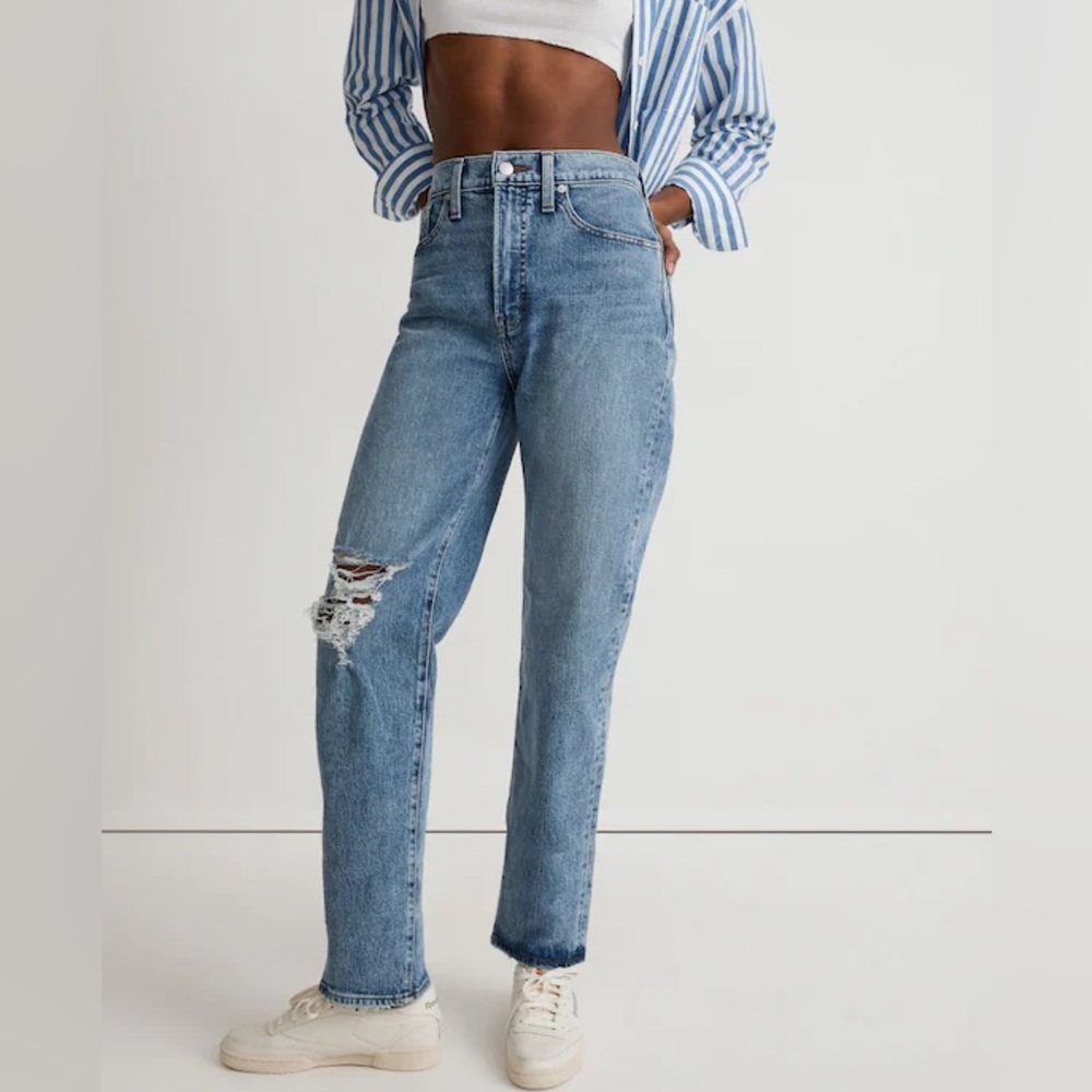 Madewell The Perfect Vintage Straight Jean in Kingsbury Wash Knee Rip Size 27